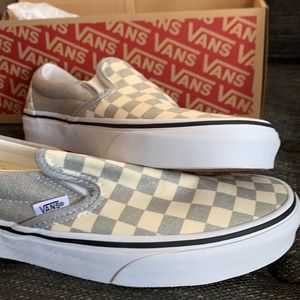 BNWT Vans checkered silver slip-ons